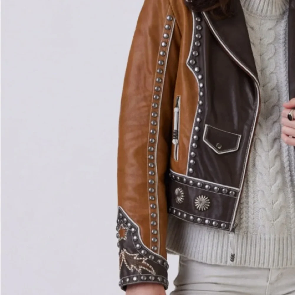 Double D Ranch Leather fringe Jacket studded bucking horse cowgirl RTL $1395 NWT - Picture 10 of 15